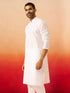 Vastramay Men White Cotton Geometric Jacquard Kurta